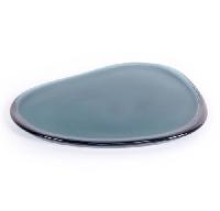 Large blue glass platter - Plat verre 24cmx30cm